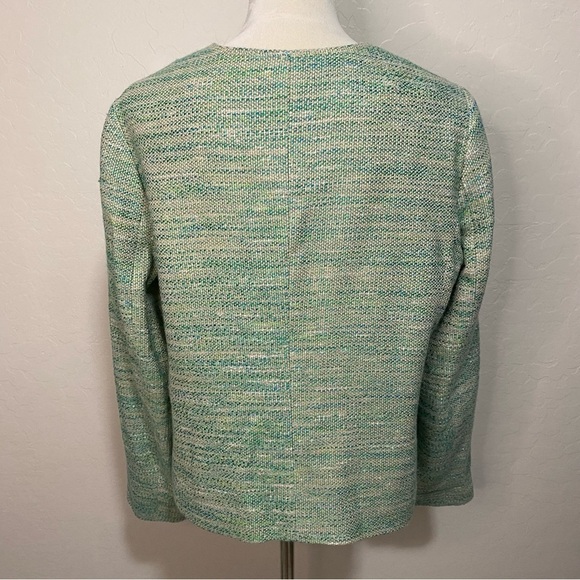 J. Jill Green Tweed Long Sleeve Stretch Linen Blend Zip Up Blazer Jacket Size L - Picture 5 of 10